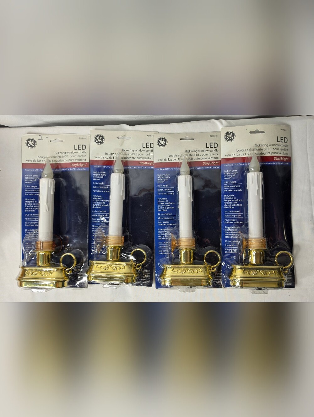 Lot of 4 GE StayBright Flickering LED Window Candle Battery Operated With Timer